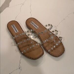 Steve Madden Clear and Tan Studded Sandals